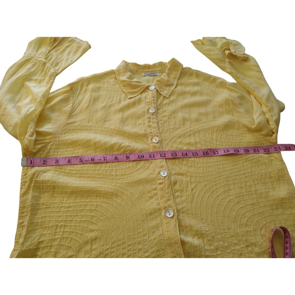 Russ Berens Long Sleeve Shirt Shear Yellow Top Stitching Malibu USA Womens Large - Picture 9 of 9